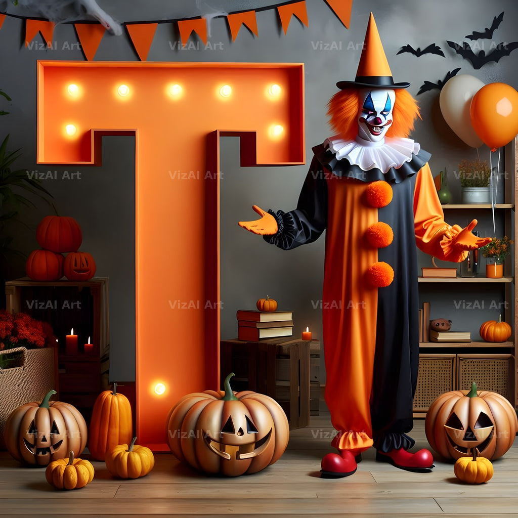 Carnival Clown Night alphabet letter T