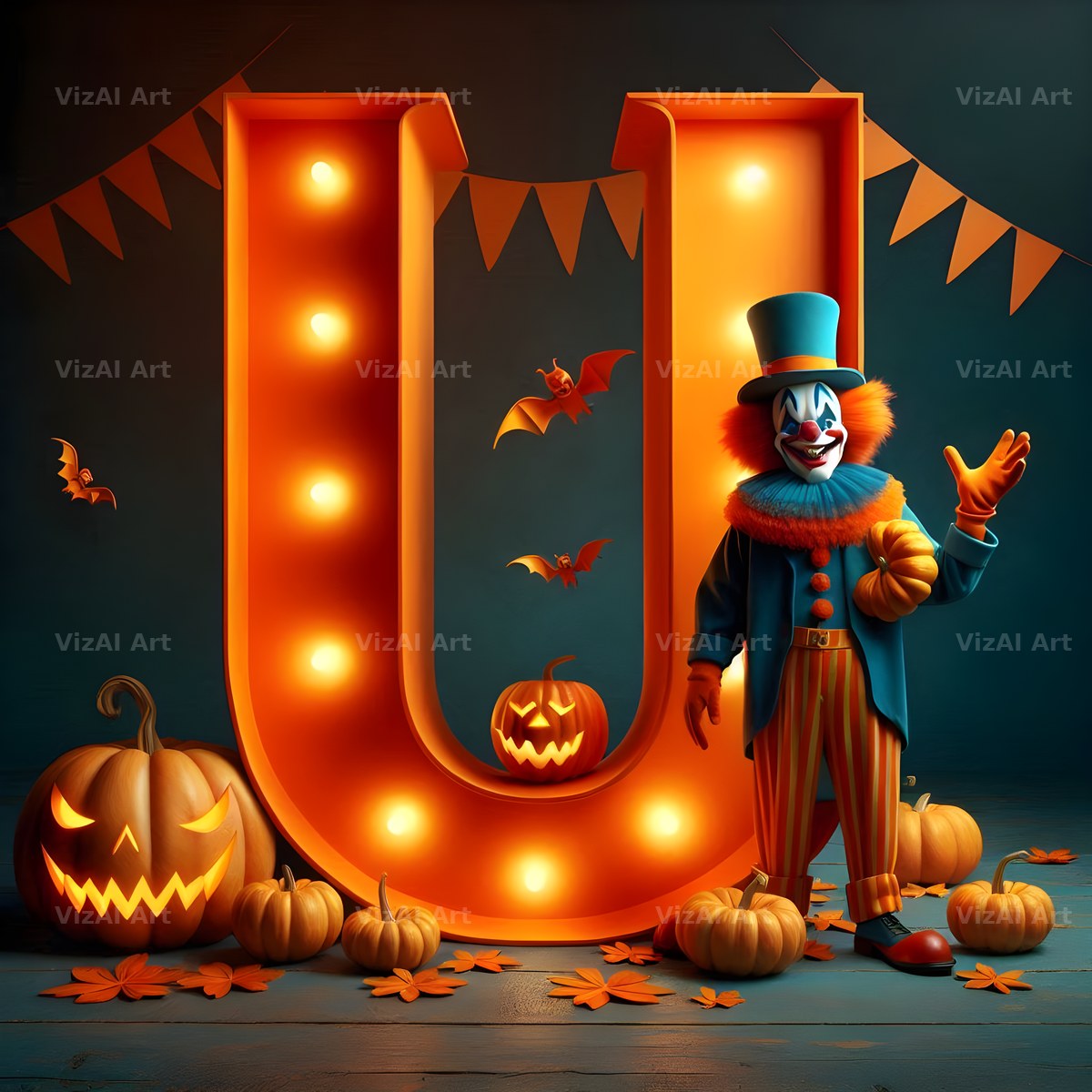 Carnival Clown Night alphabet letter U