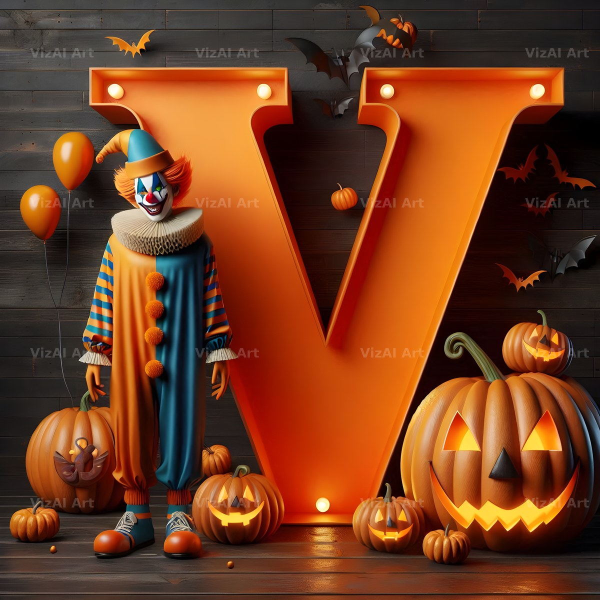 Carnival Clown Night alphabet letter V