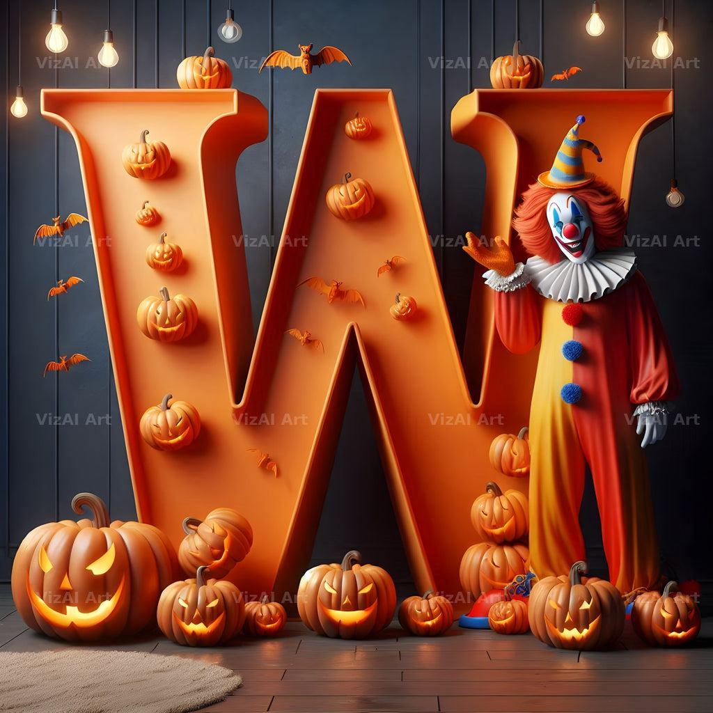 Carnival Clown Night alphabet letter W