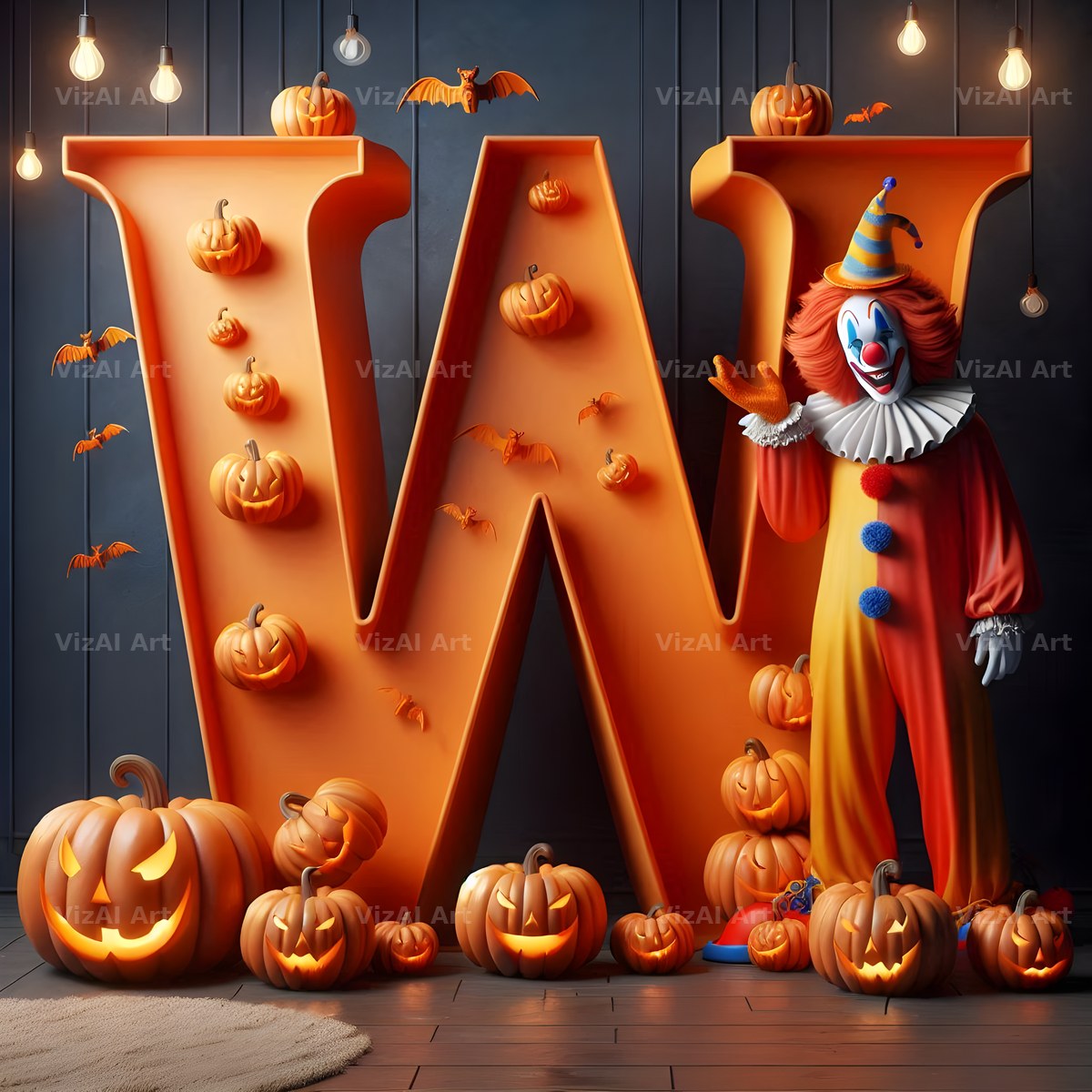 Carnival Clown Night alphabet letter W