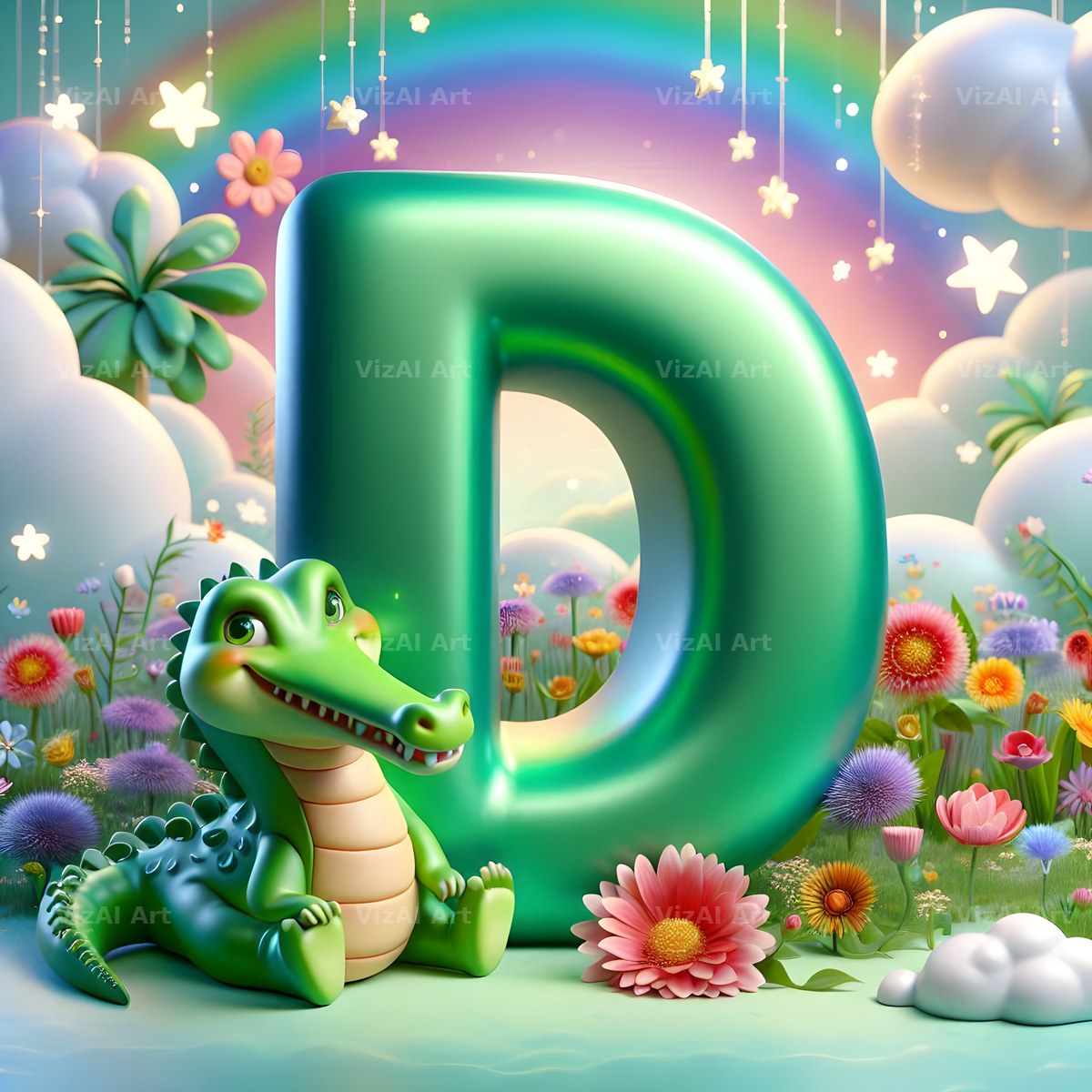 Storybook Crocodile alphabet letter D