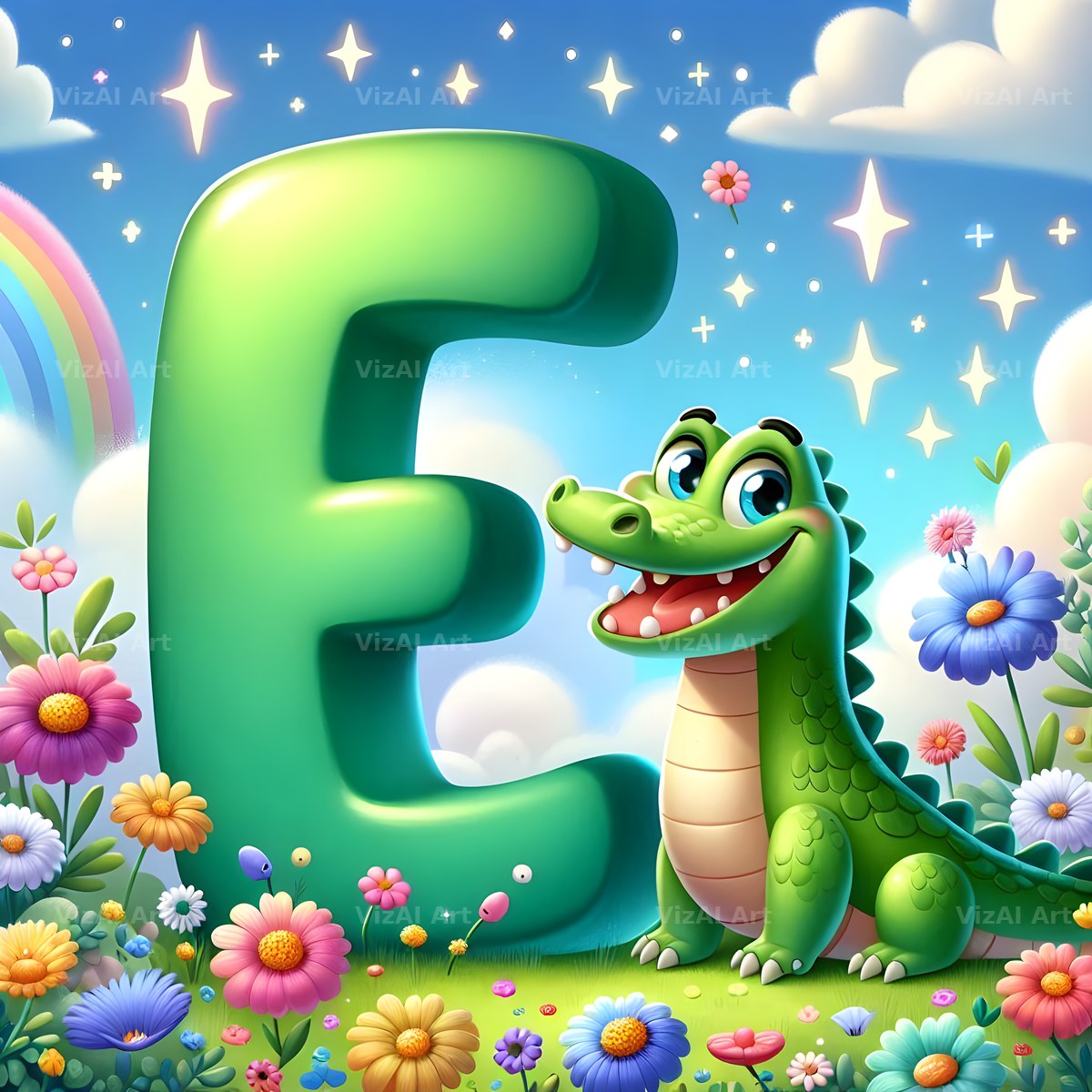 Storybook Crocodile alphabet letter E