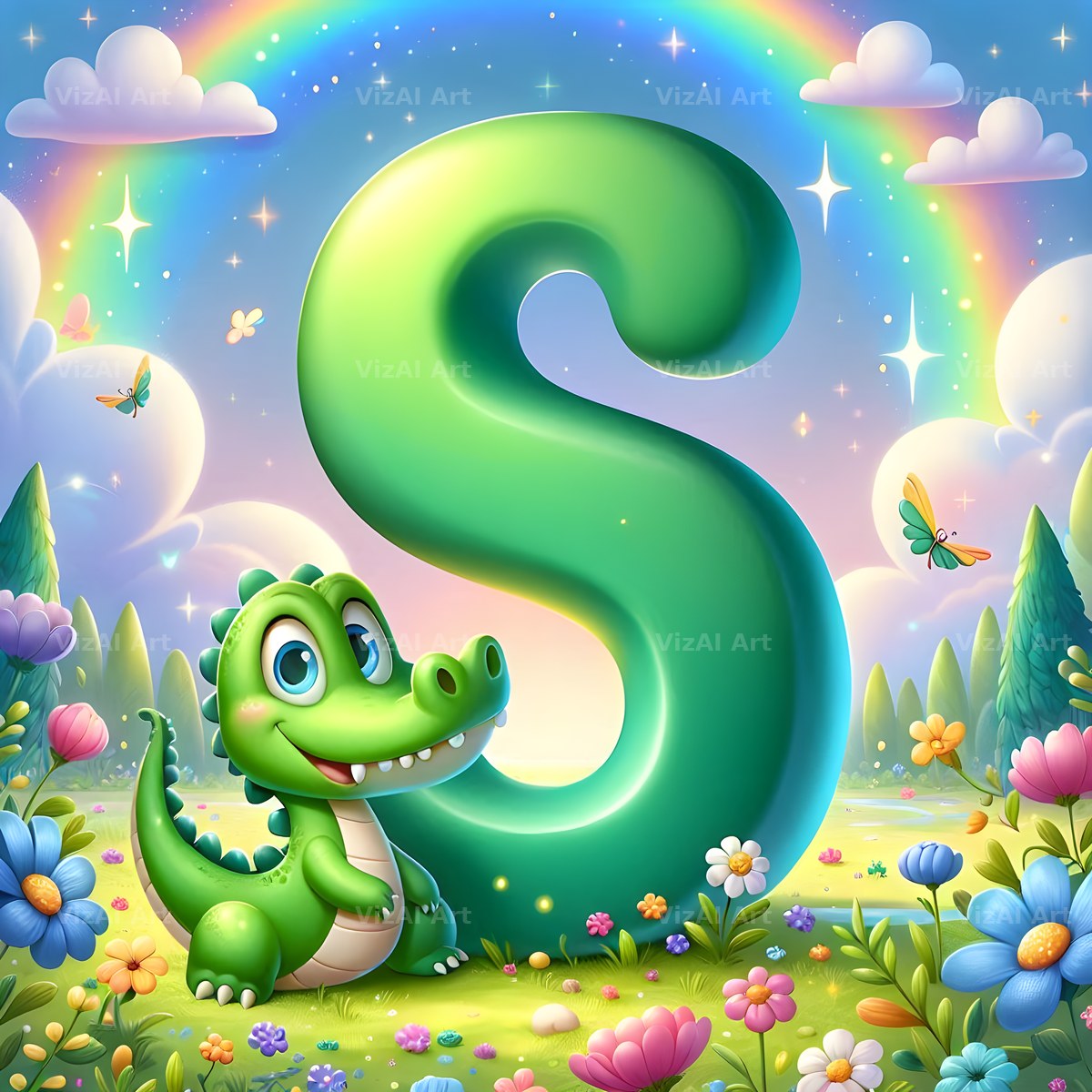 Storybook Crocodile alphabet letter S