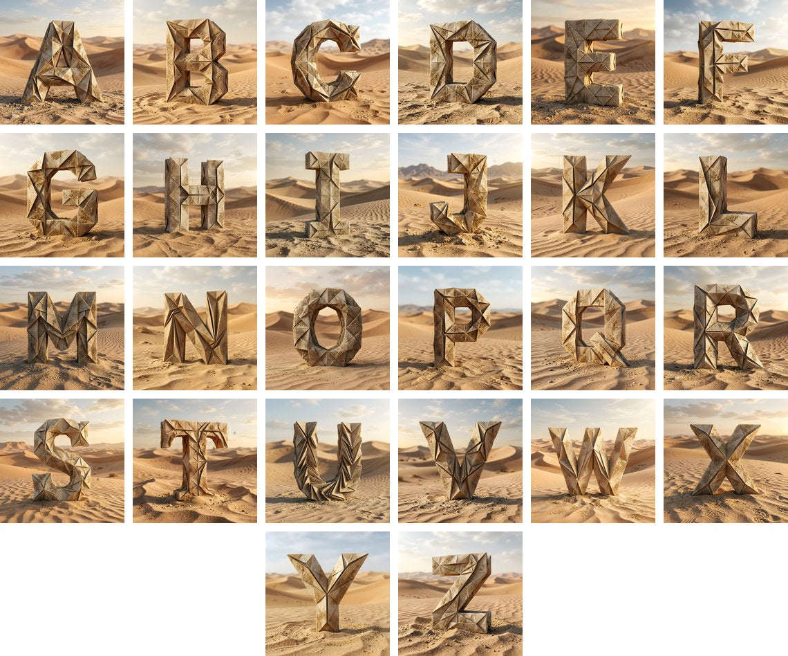 Sandstone Desert Ruin alphabet — all 26 letters
