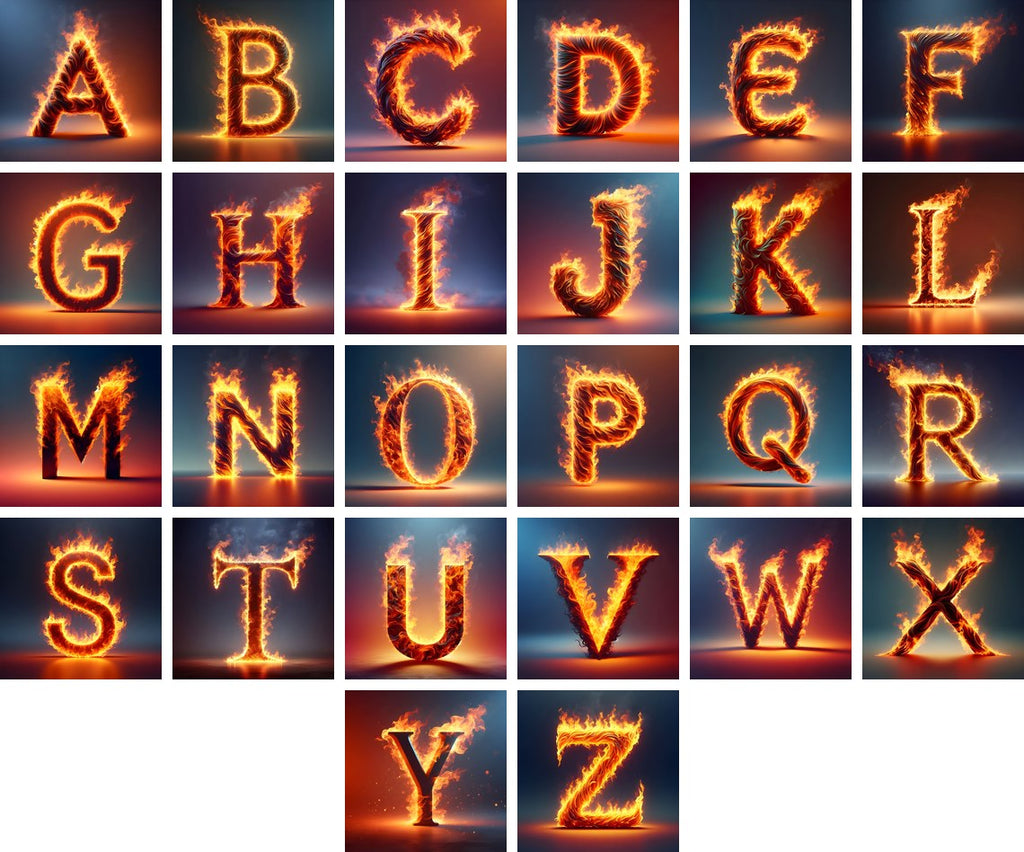 Blazing Flame alphabet — all 26 letters
