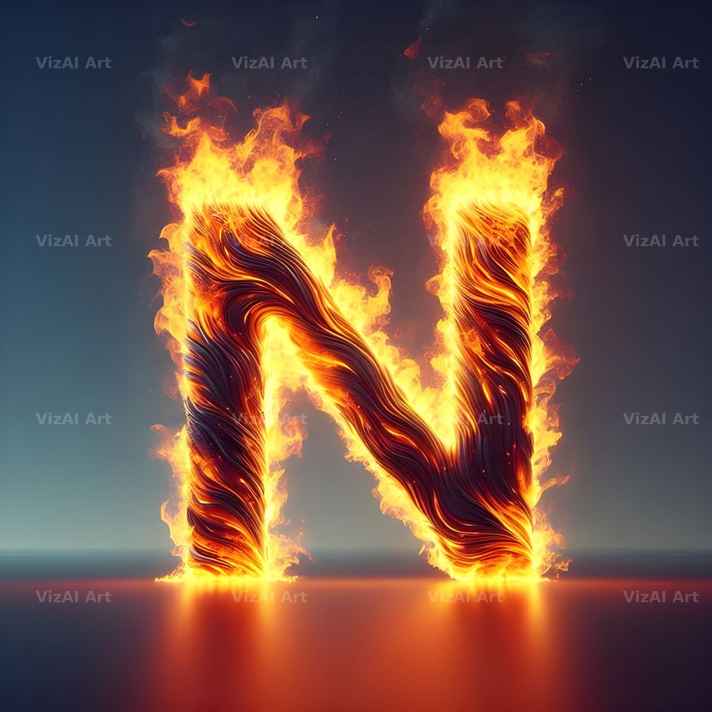 Blazing Flame alphabet letter N