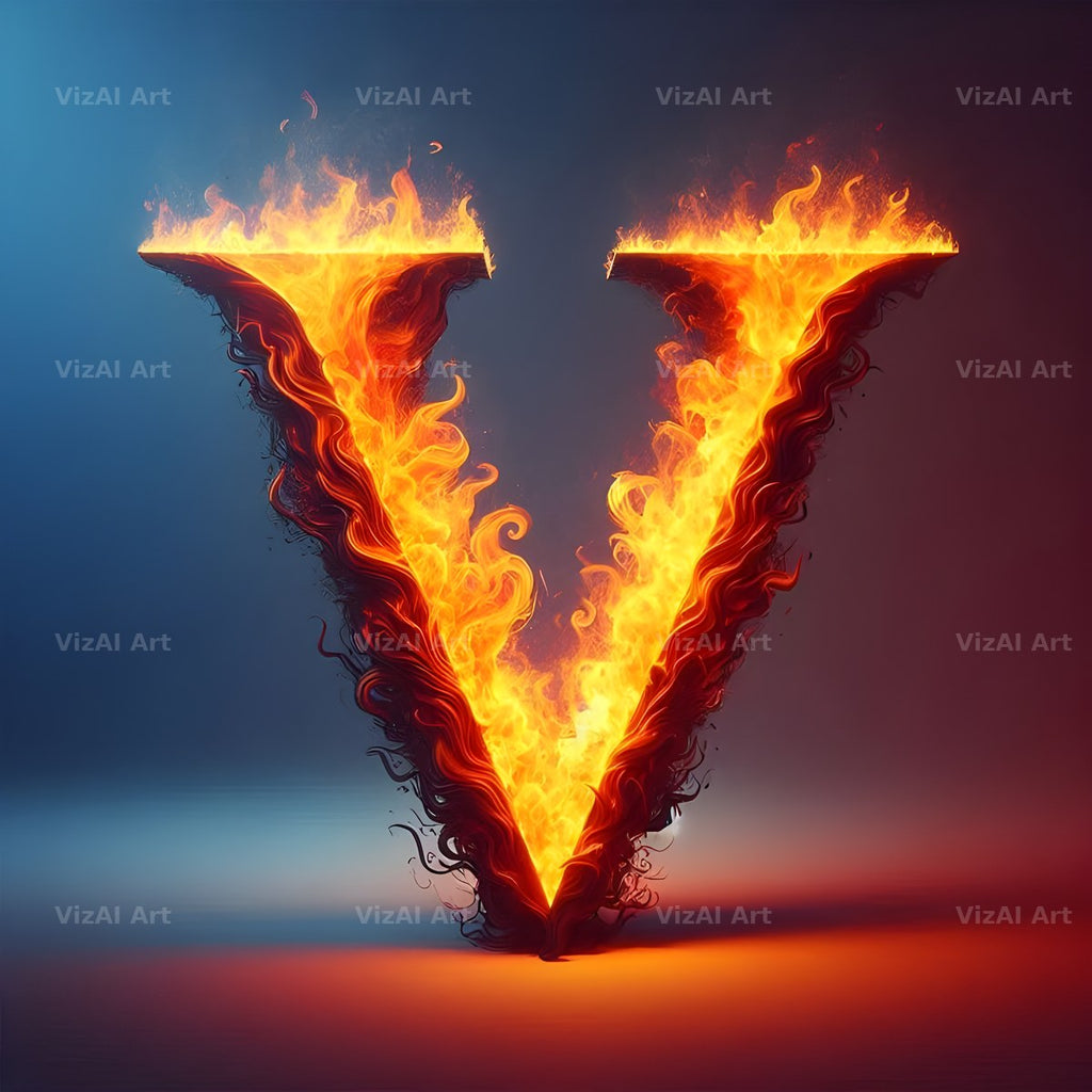 Blazing Flame alphabet letter V