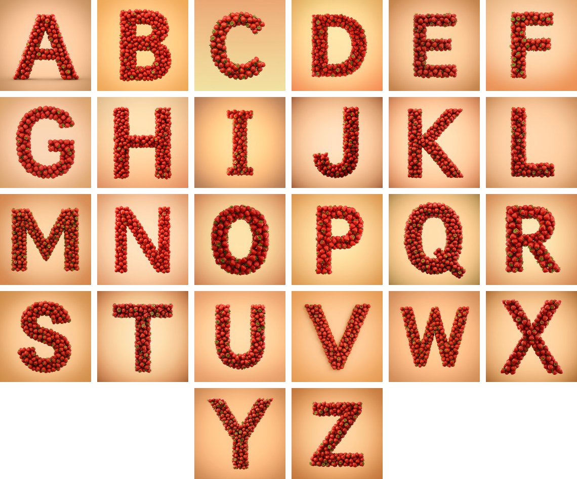 Strawberry Berry Heap alphabet — all 26 letters