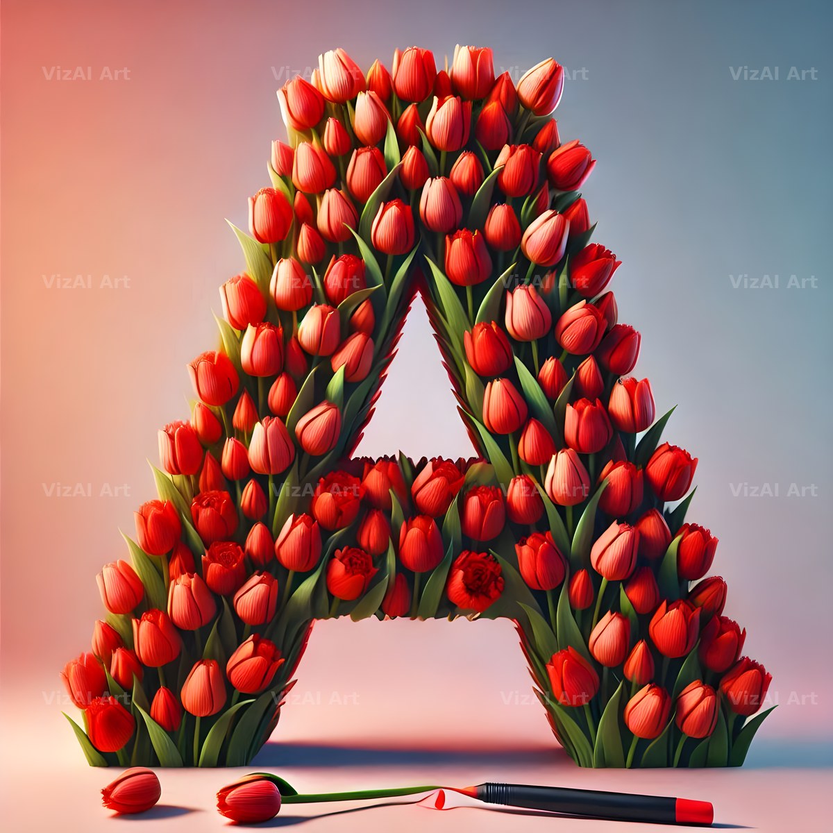 Scarlet Tulip Bloom alphabet letter A