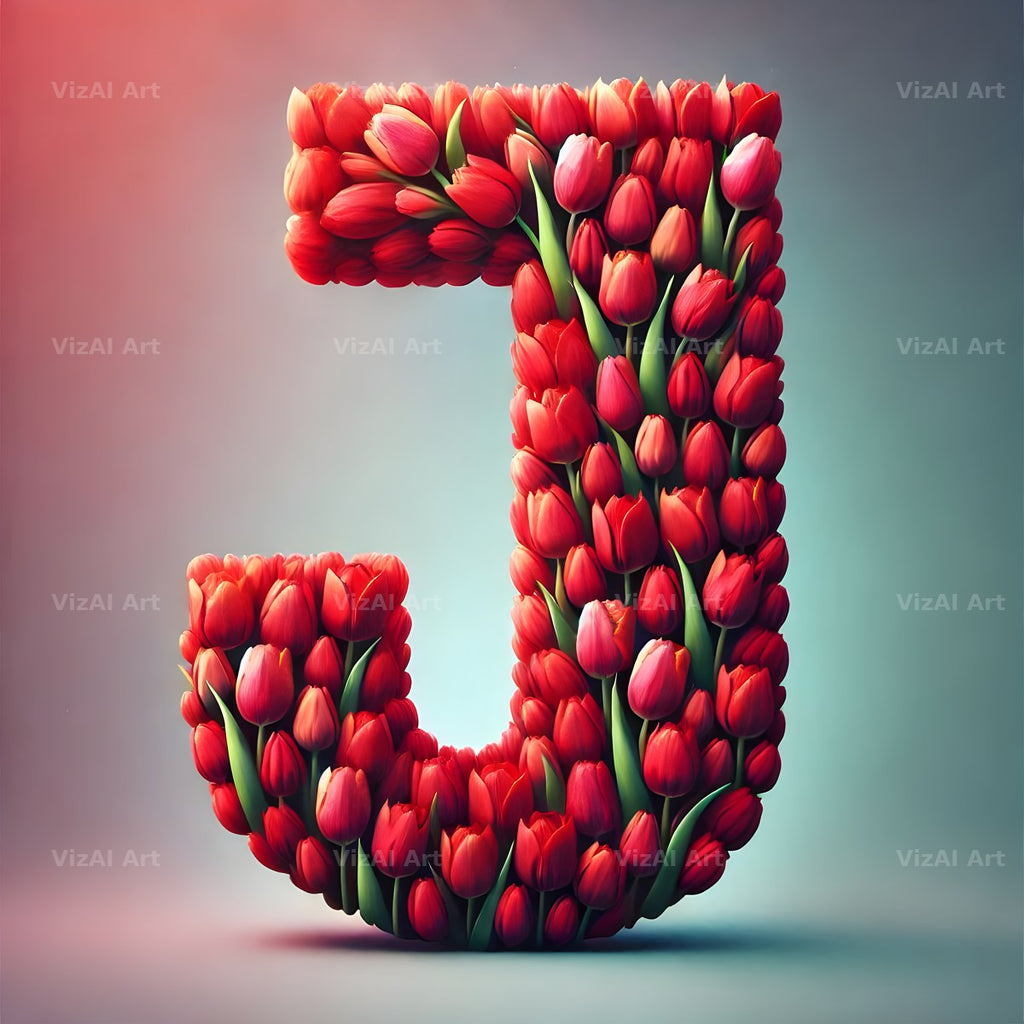 Scarlet Tulip Bloom alphabet letter J