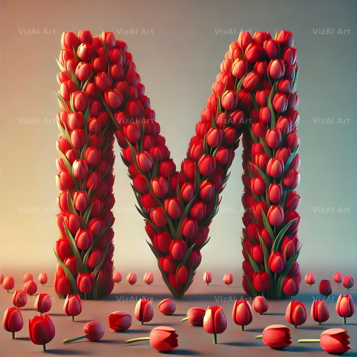Scarlet Tulip Bloom alphabet letter M