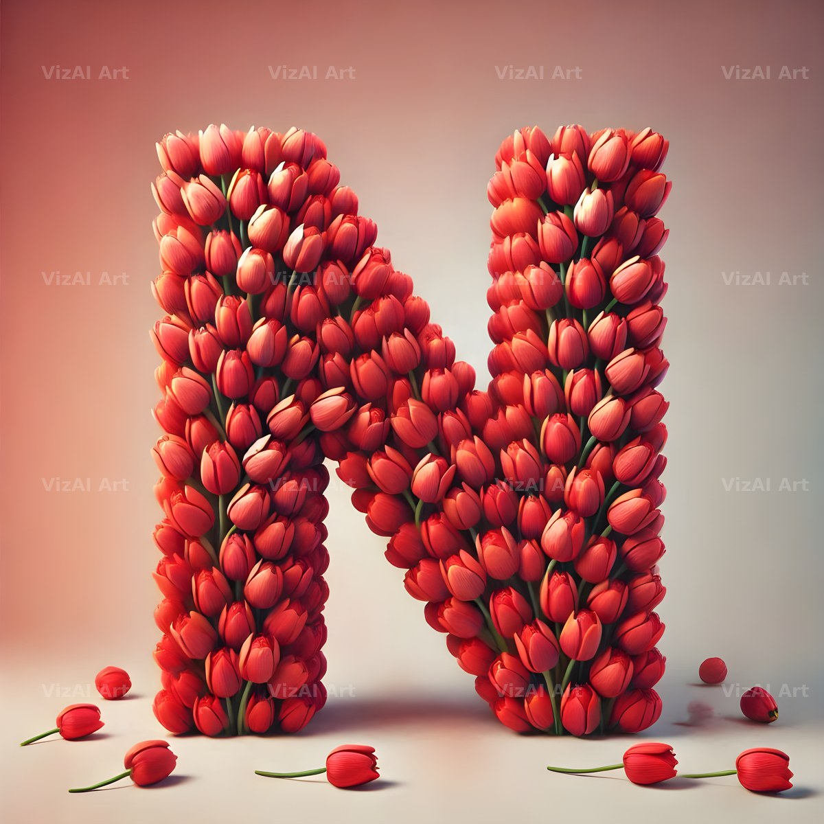 Scarlet Tulip Bloom alphabet letter N