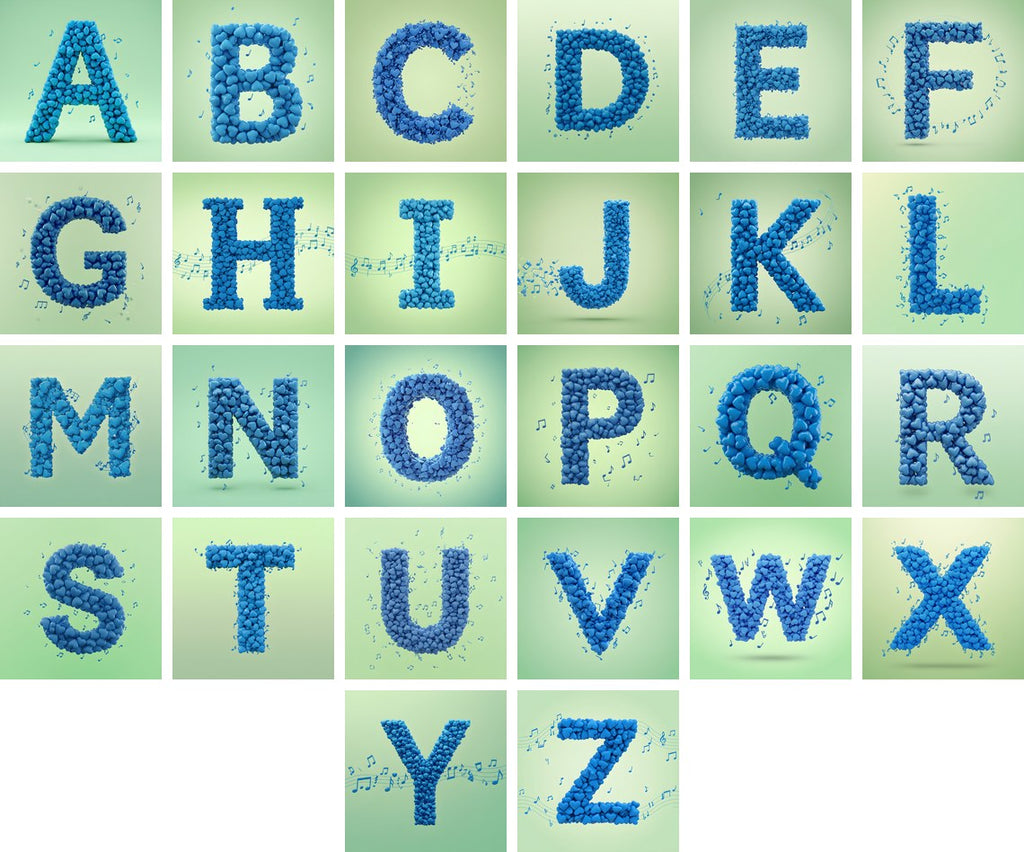 Blue Heart Drift alphabet — all 26 letters