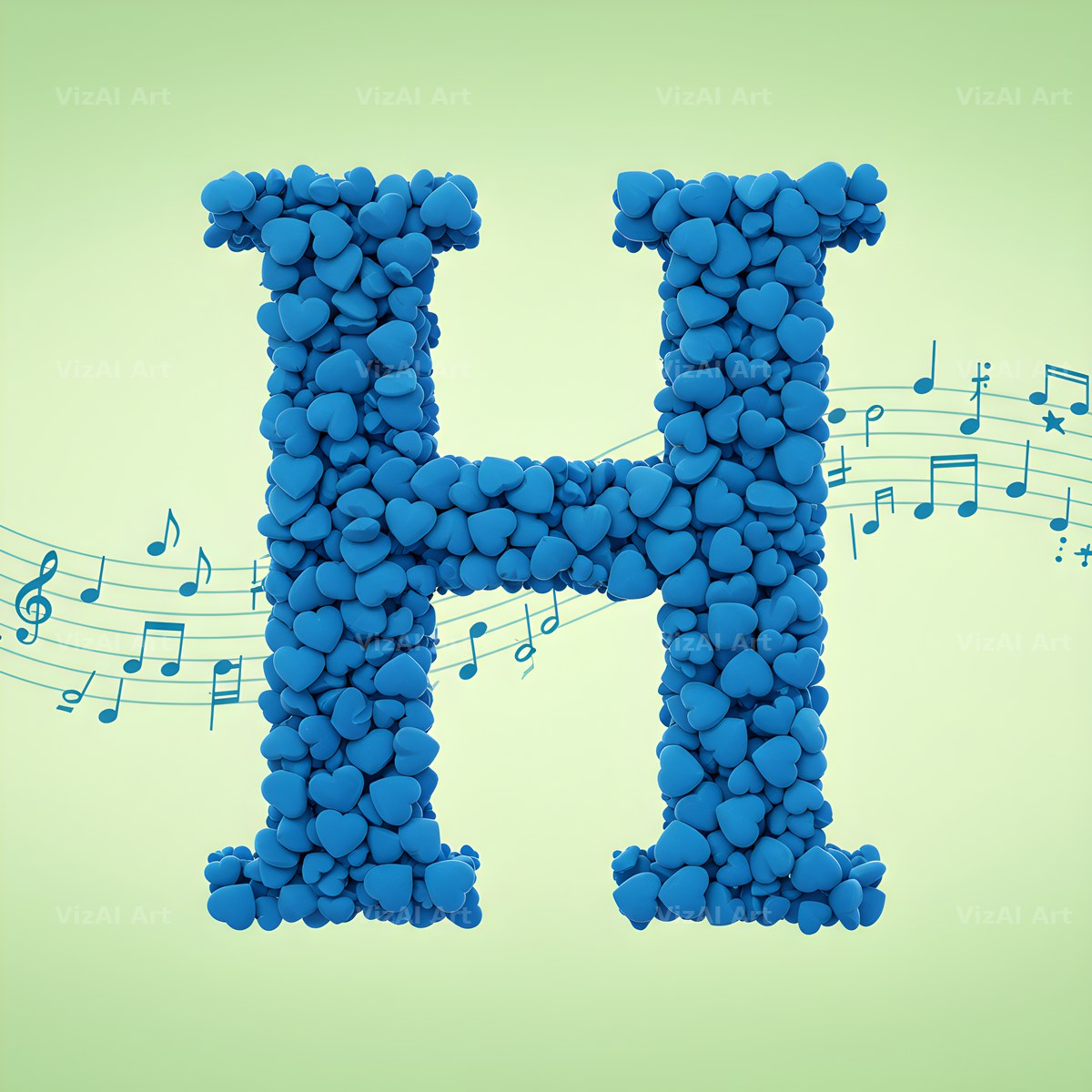 Blue Heart Drift alphabet letter H