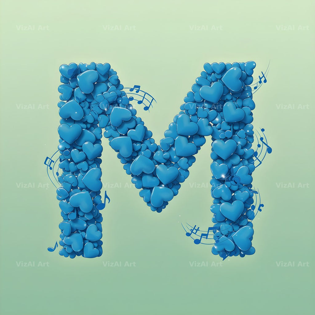 Blue Heart Drift alphabet letter M