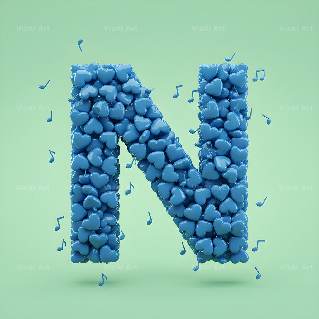 Blue Heart Drift alphabet letter N