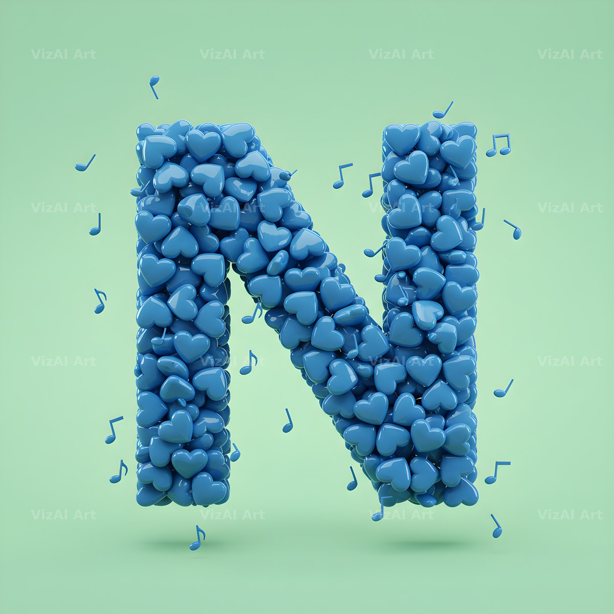 Blue Heart Drift alphabet letter N