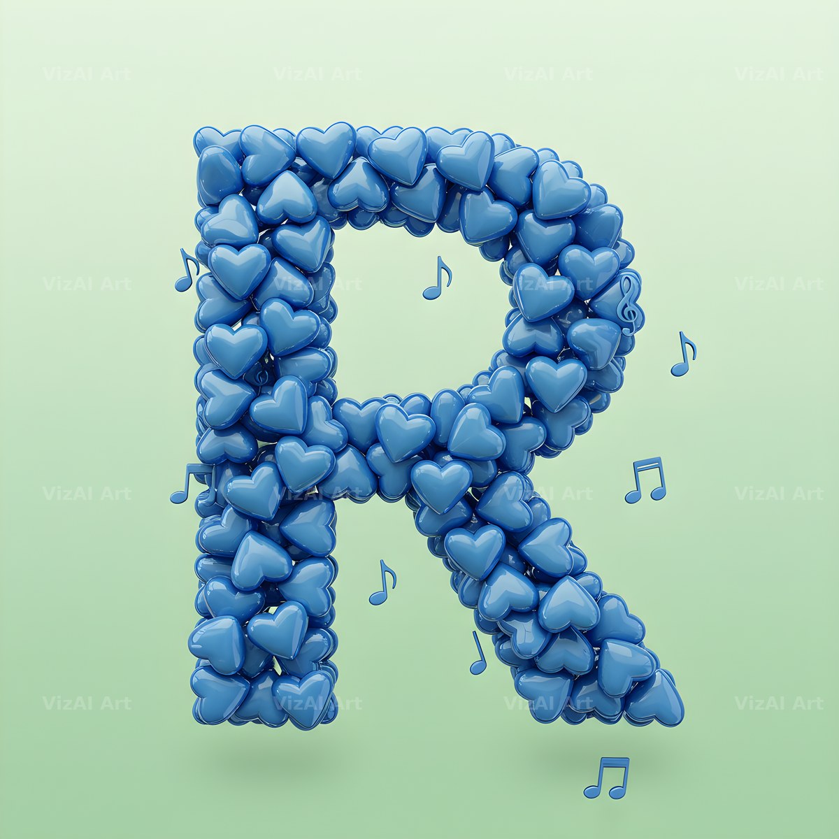 Blue Heart Drift alphabet letter R