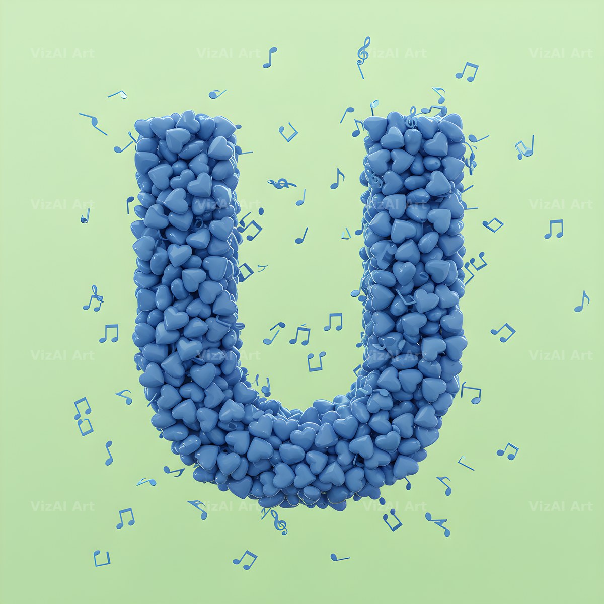 Blue Heart Drift alphabet letter U