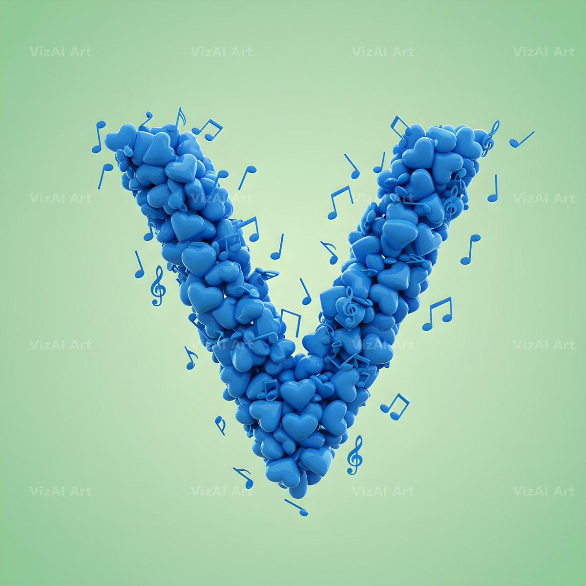Blue Heart Drift alphabet letter V