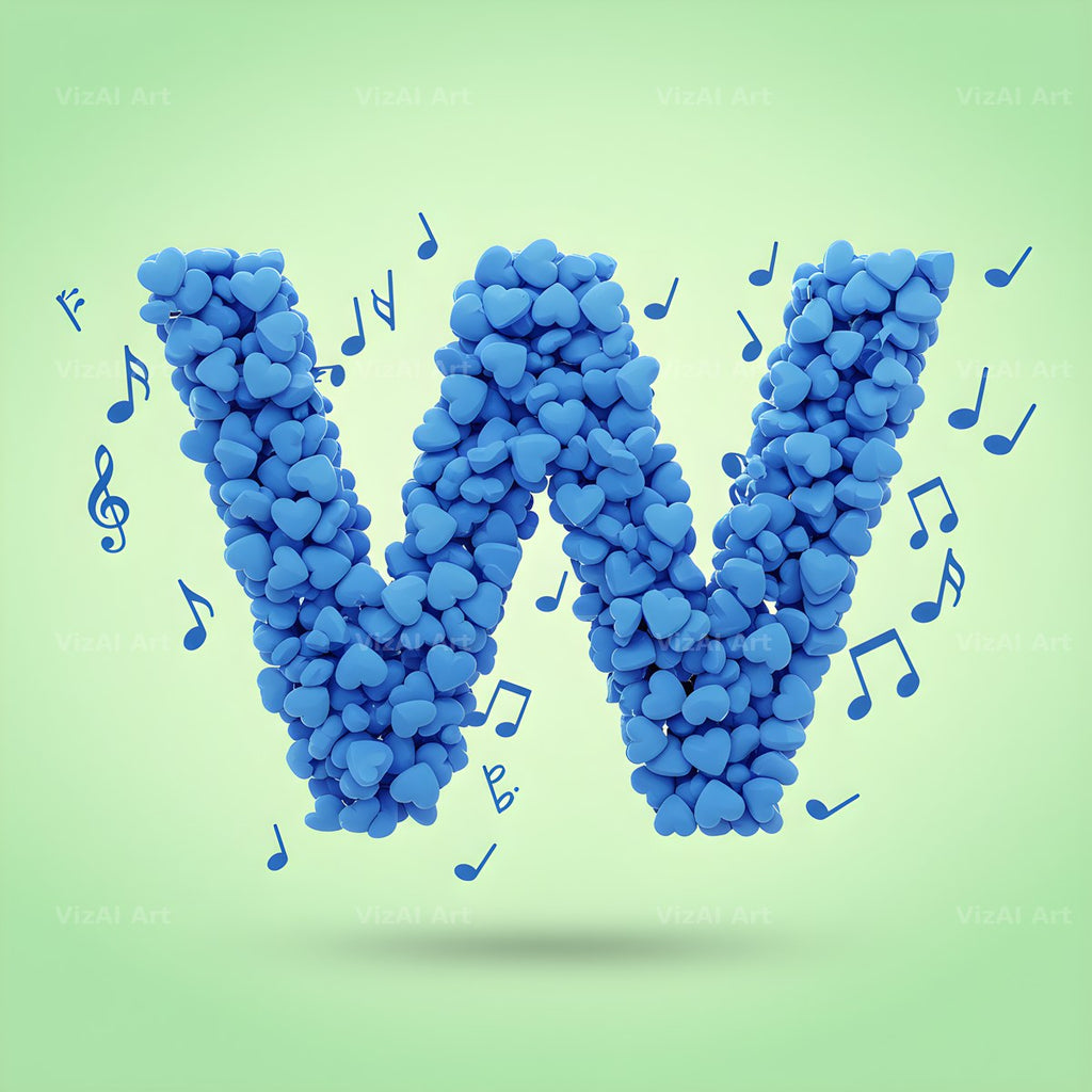 Blue Heart Drift alphabet letter W