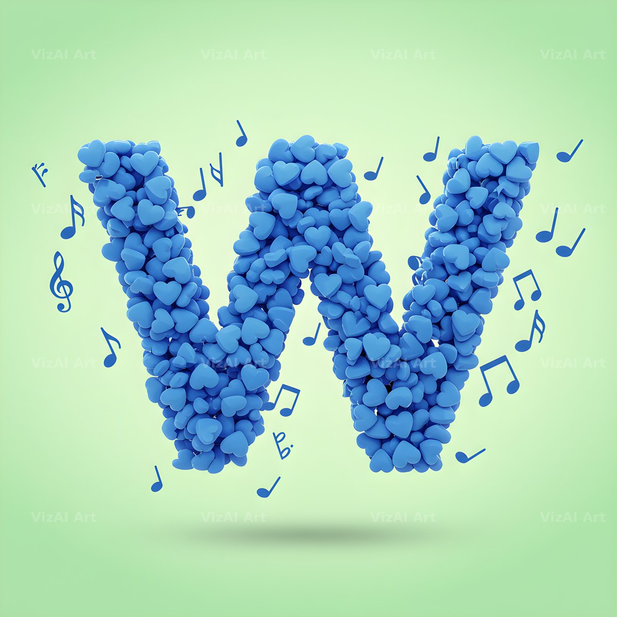 Blue Heart Drift alphabet letter W