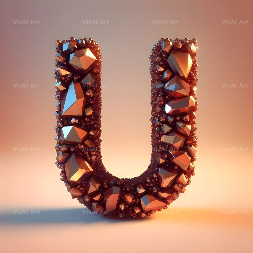 Amber Crystal Bead alphabet letter U