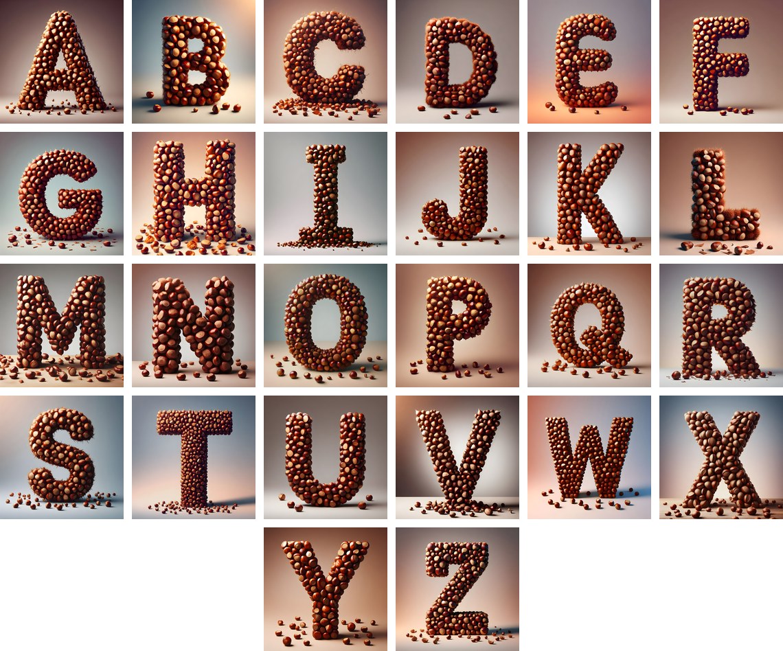 Chestnut Roast Warmth alphabet — all 26 letters
