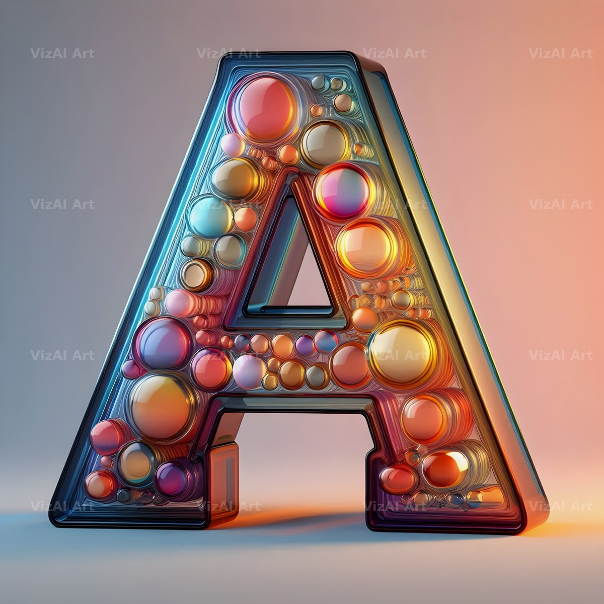 Rainbow Glass Bubble alphabet letter A
