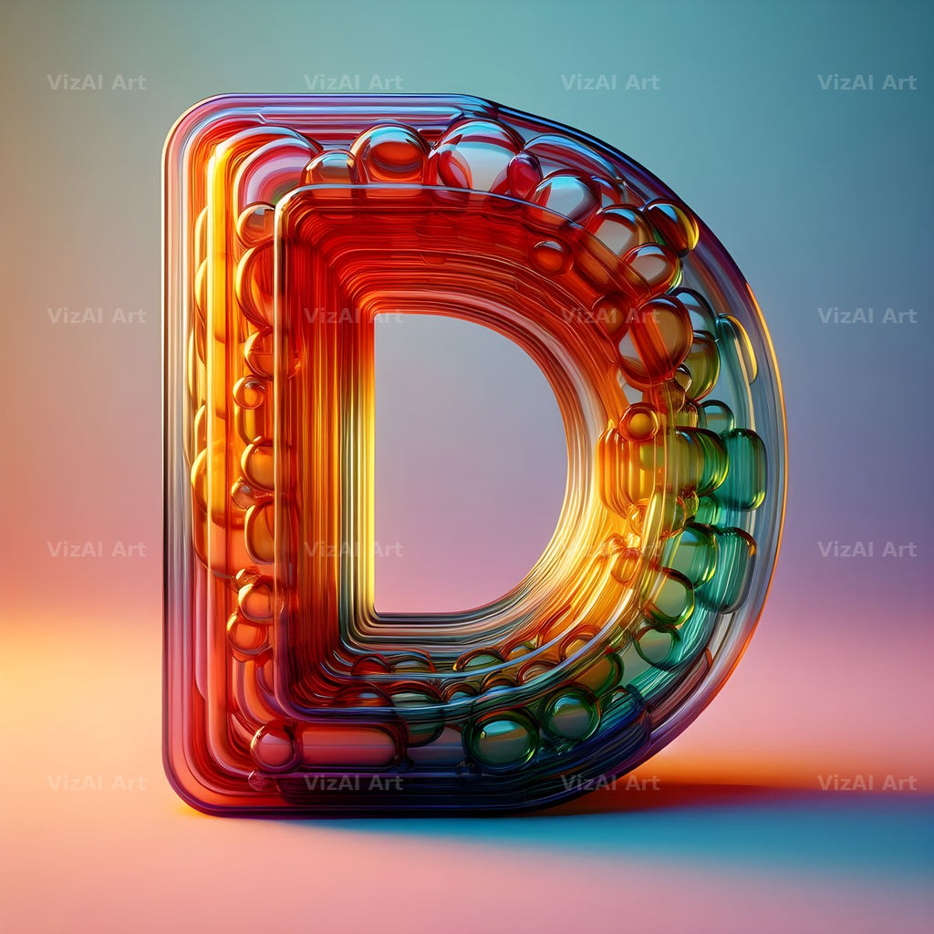 Rainbow Glass Bubble alphabet letter D