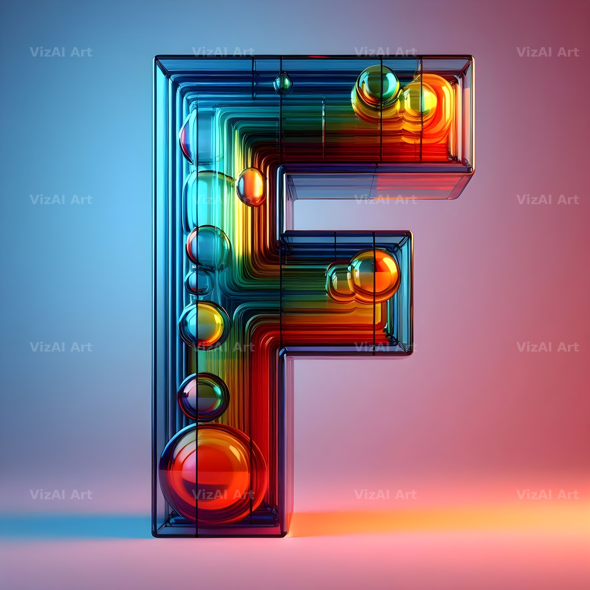 Rainbow Glass Bubble alphabet letter F