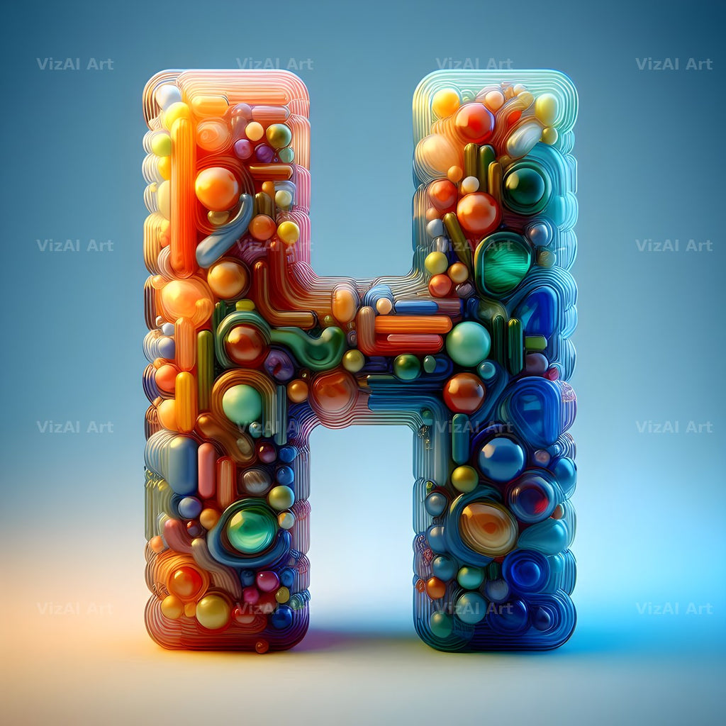 Rainbow Glass Bubble alphabet letter H