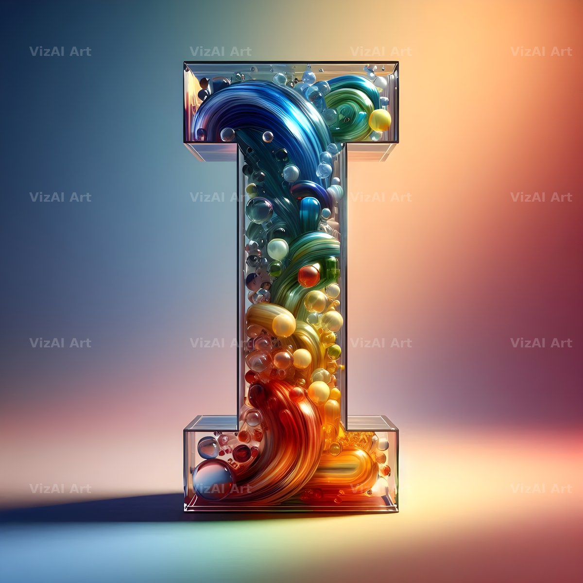 Rainbow Glass Bubble alphabet letter I