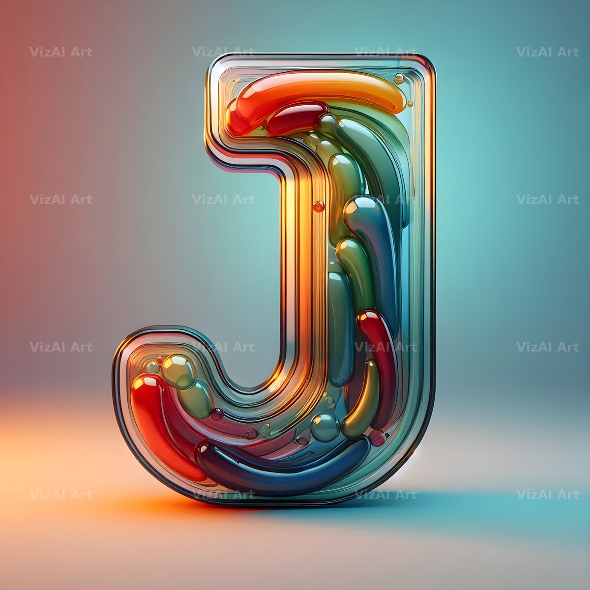 Rainbow Glass Bubble alphabet letter J