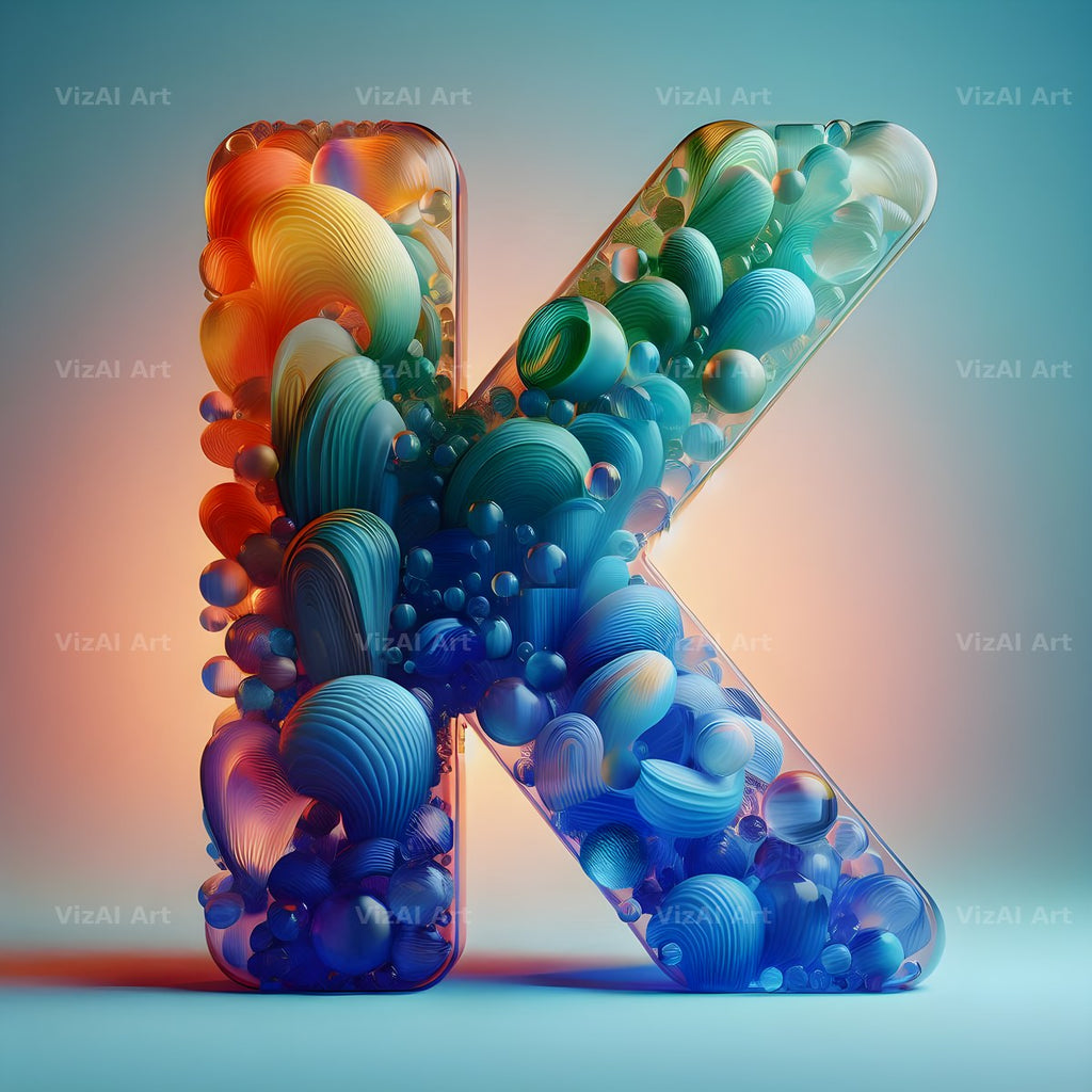 Rainbow Glass Bubble alphabet letter K