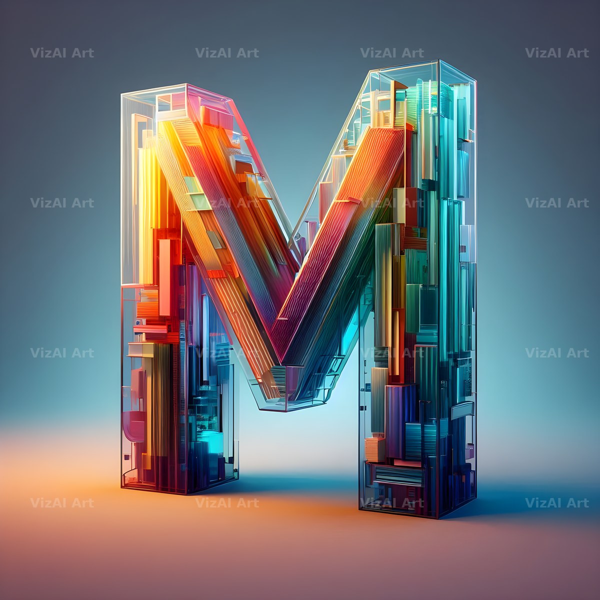 Rainbow Glass Bubble alphabet letter M