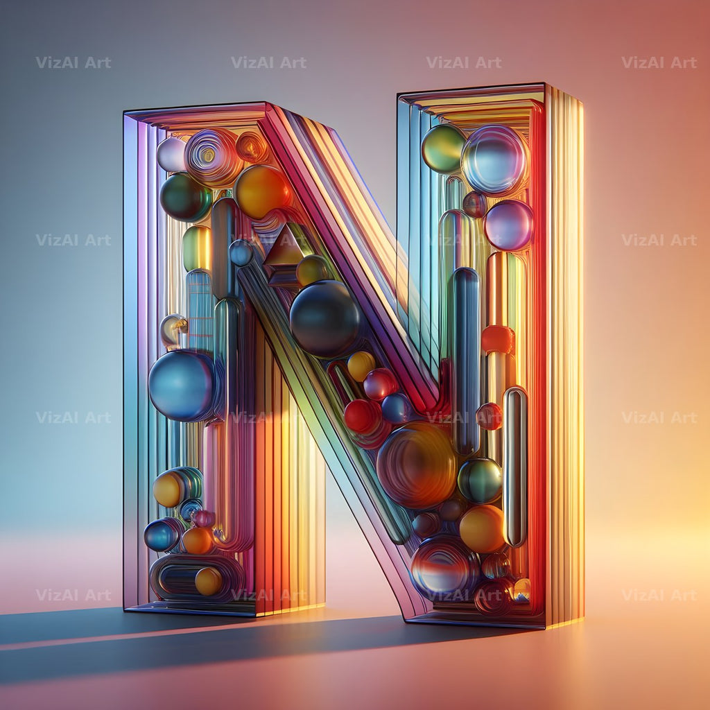 Rainbow Glass Bubble alphabet letter N