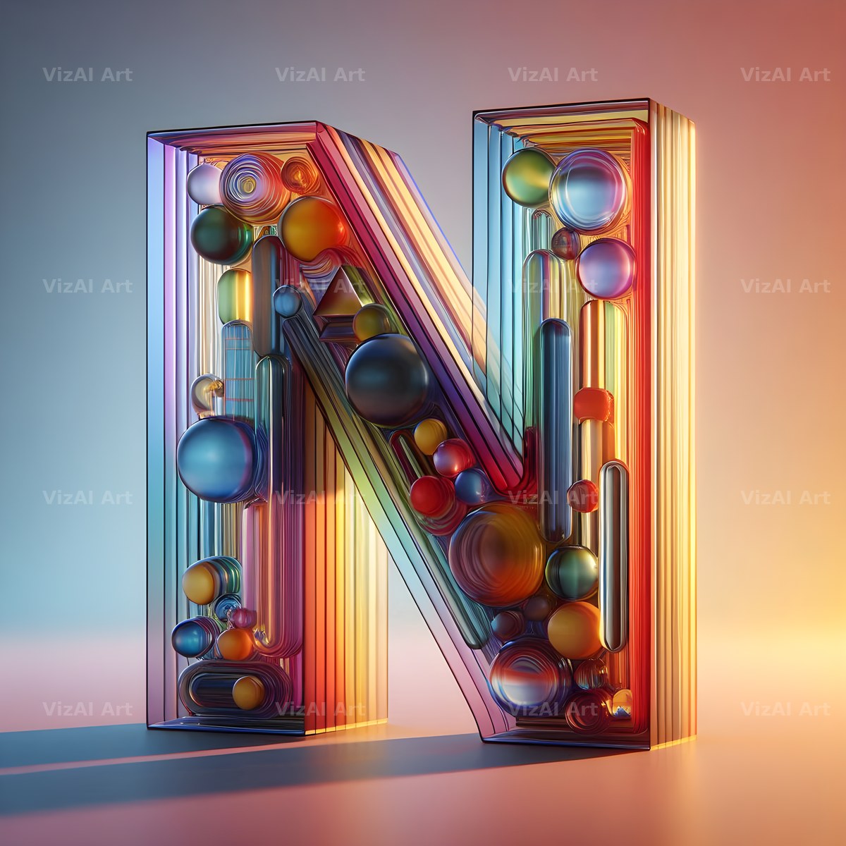 Rainbow Glass Bubble alphabet letter N