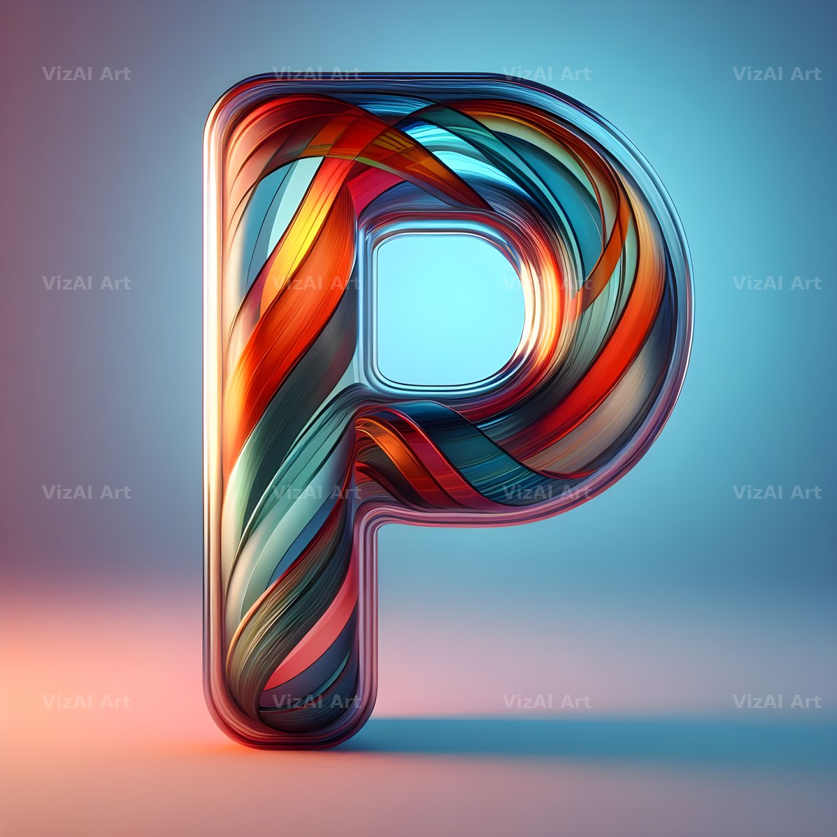 Rainbow Glass Bubble alphabet letter P