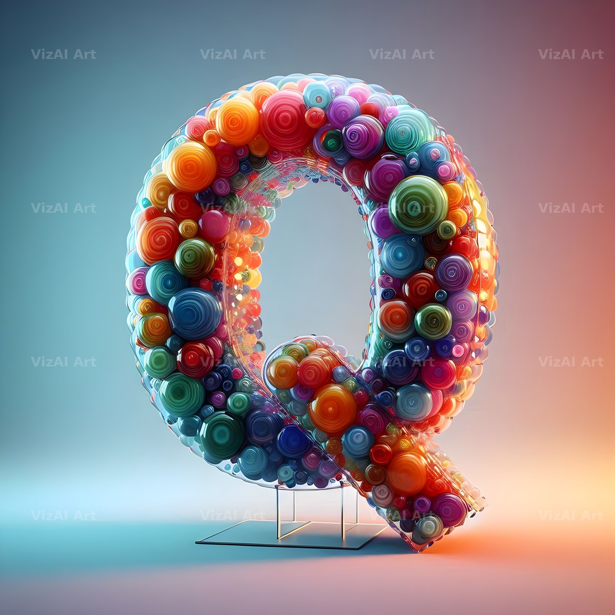 Rainbow Glass Bubble alphabet letter Q