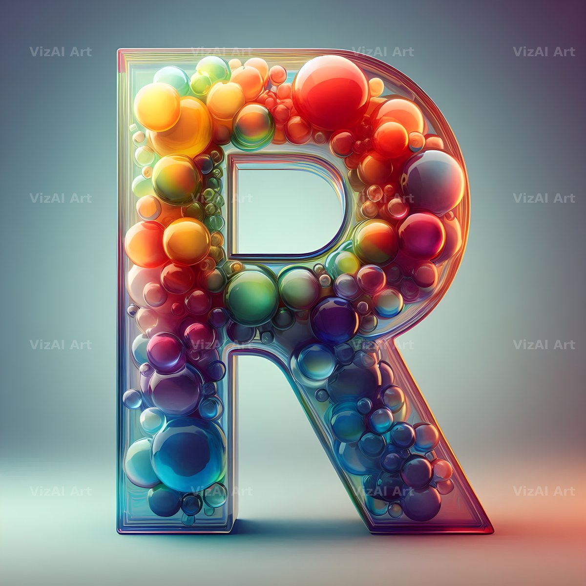 Rainbow Glass Bubble alphabet letter R