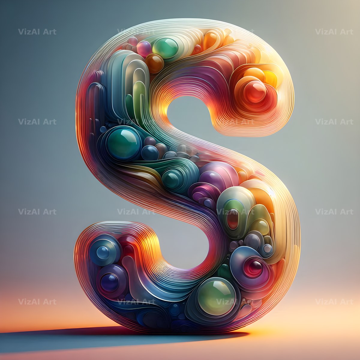 Rainbow Glass Bubble alphabet letter S