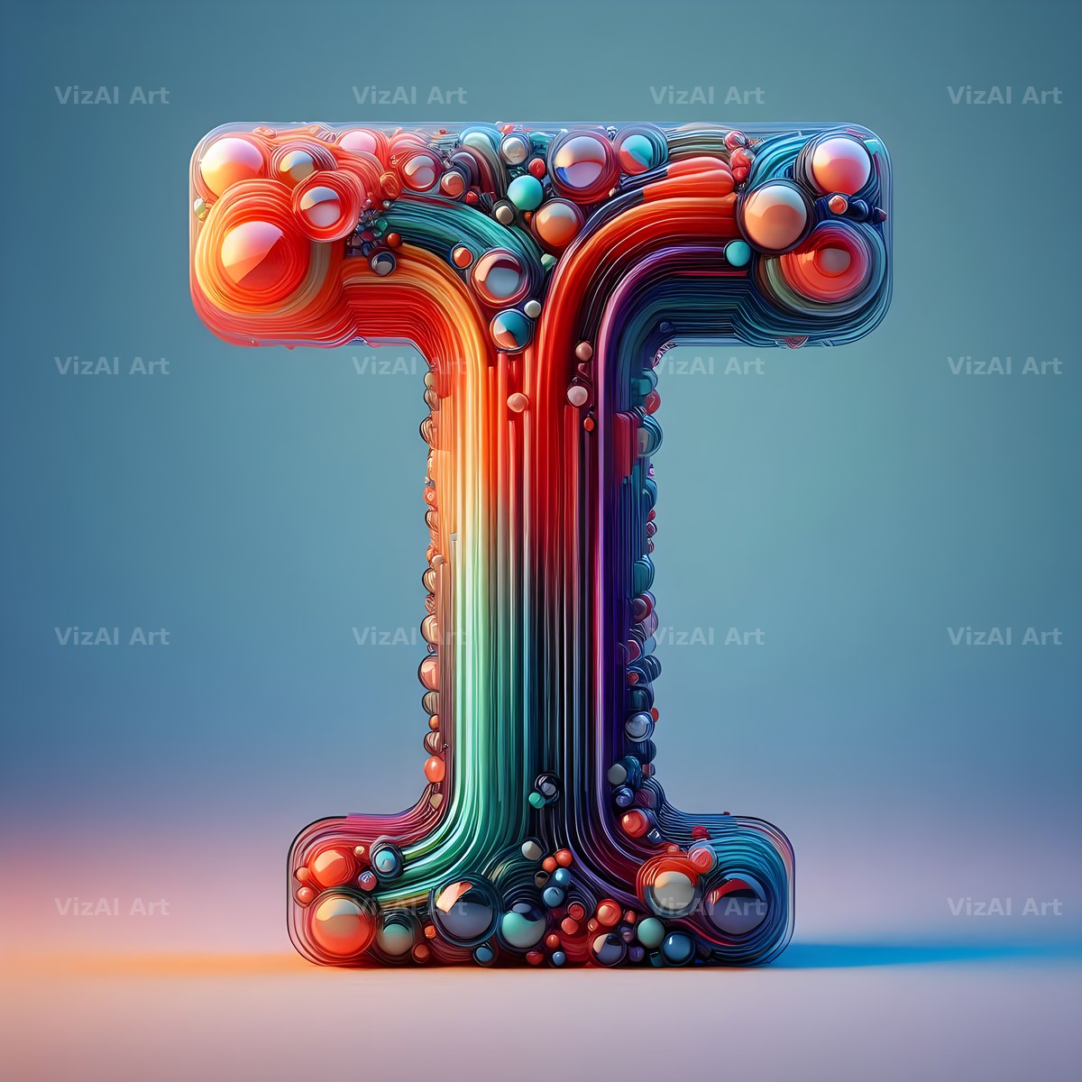 Rainbow Glass Bubble alphabet letter T