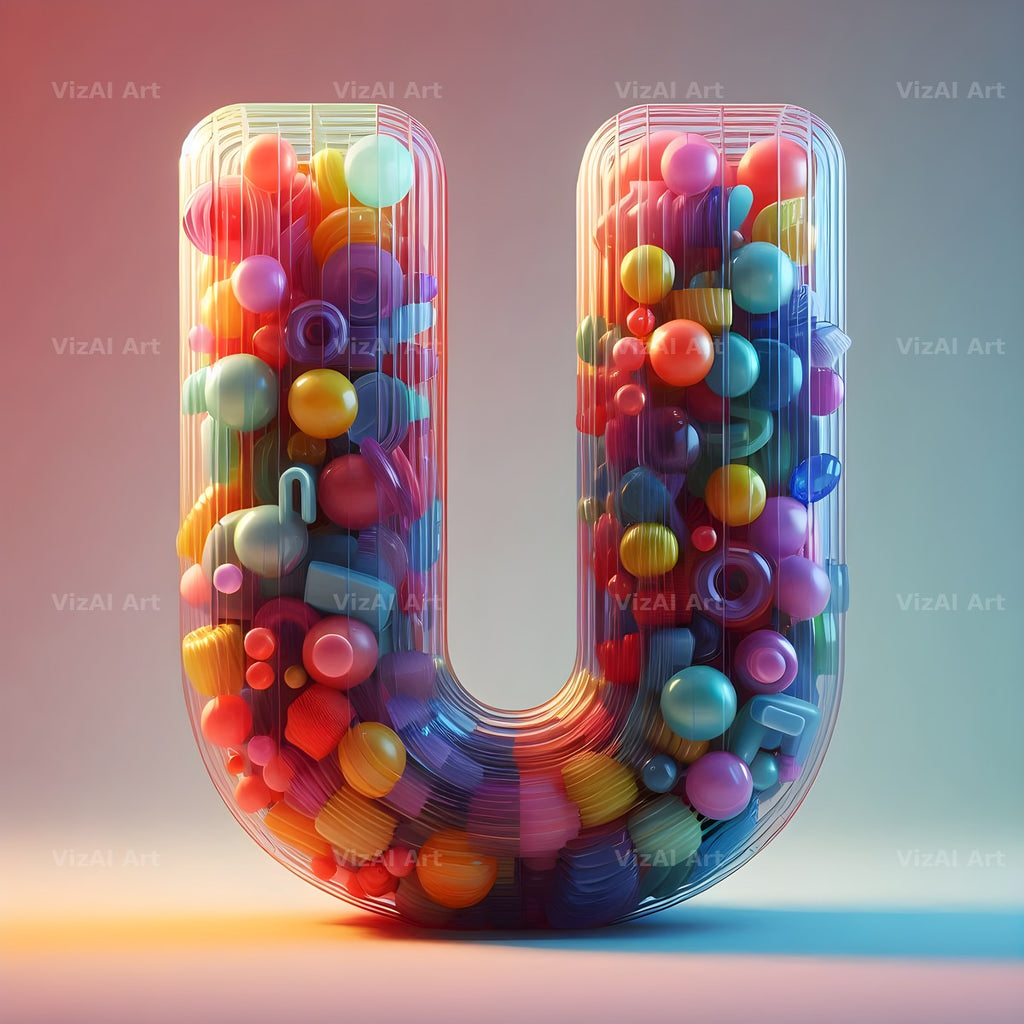 Rainbow Glass Bubble alphabet letter U