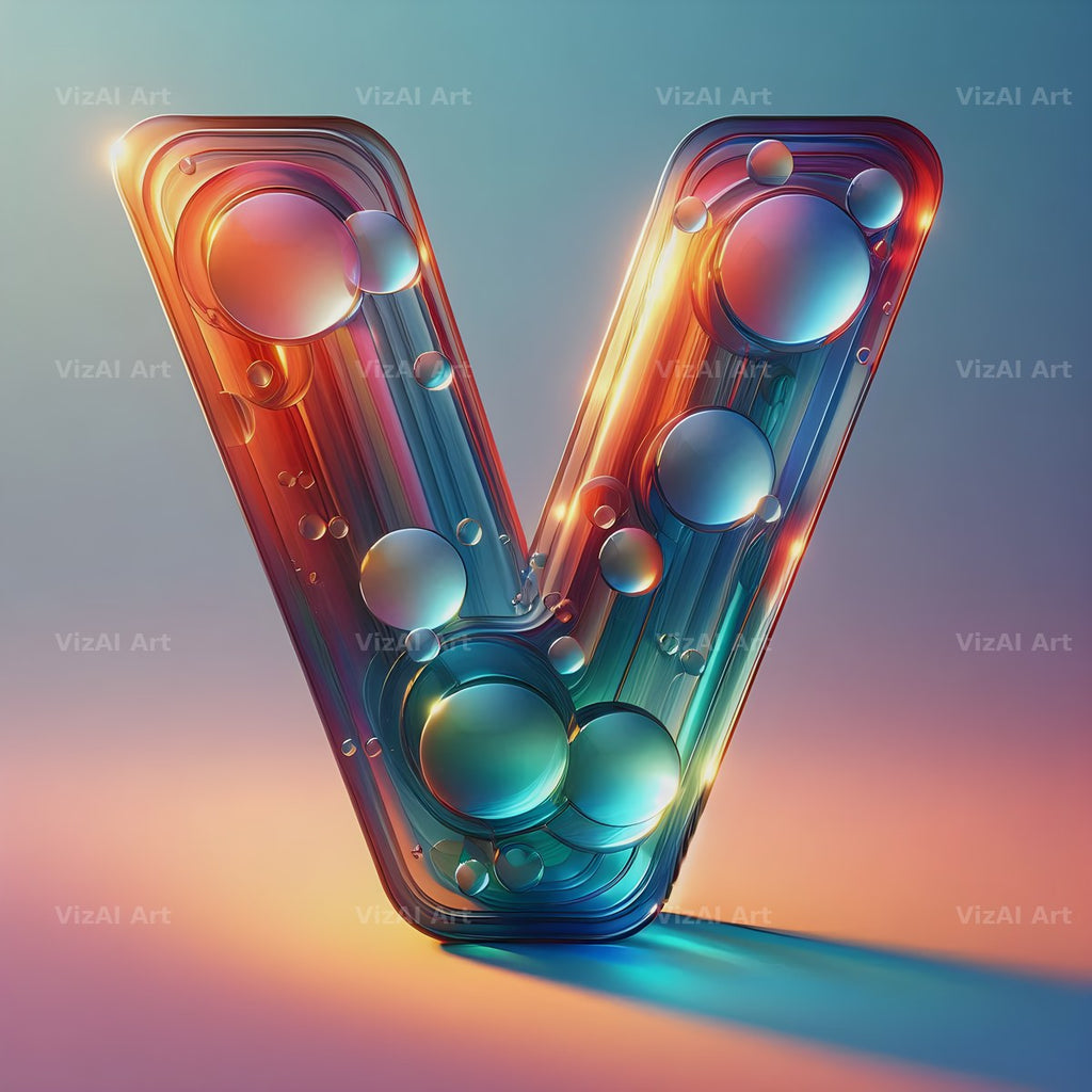 Rainbow Glass Bubble alphabet letter V