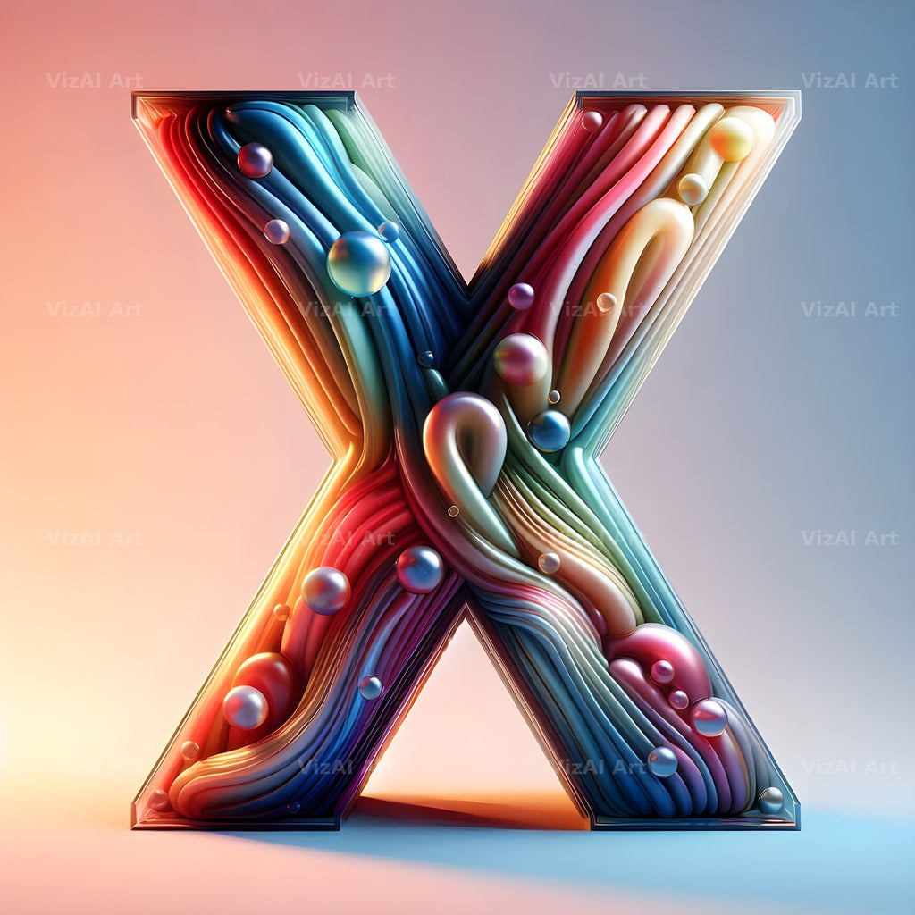 Rainbow Glass Bubble alphabet letter X