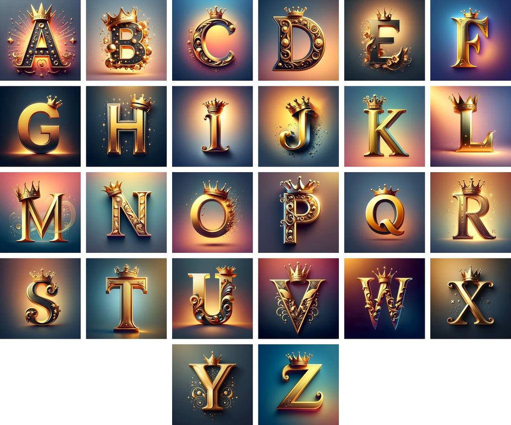 Royal Crown Gold alphabet — all 26 letters