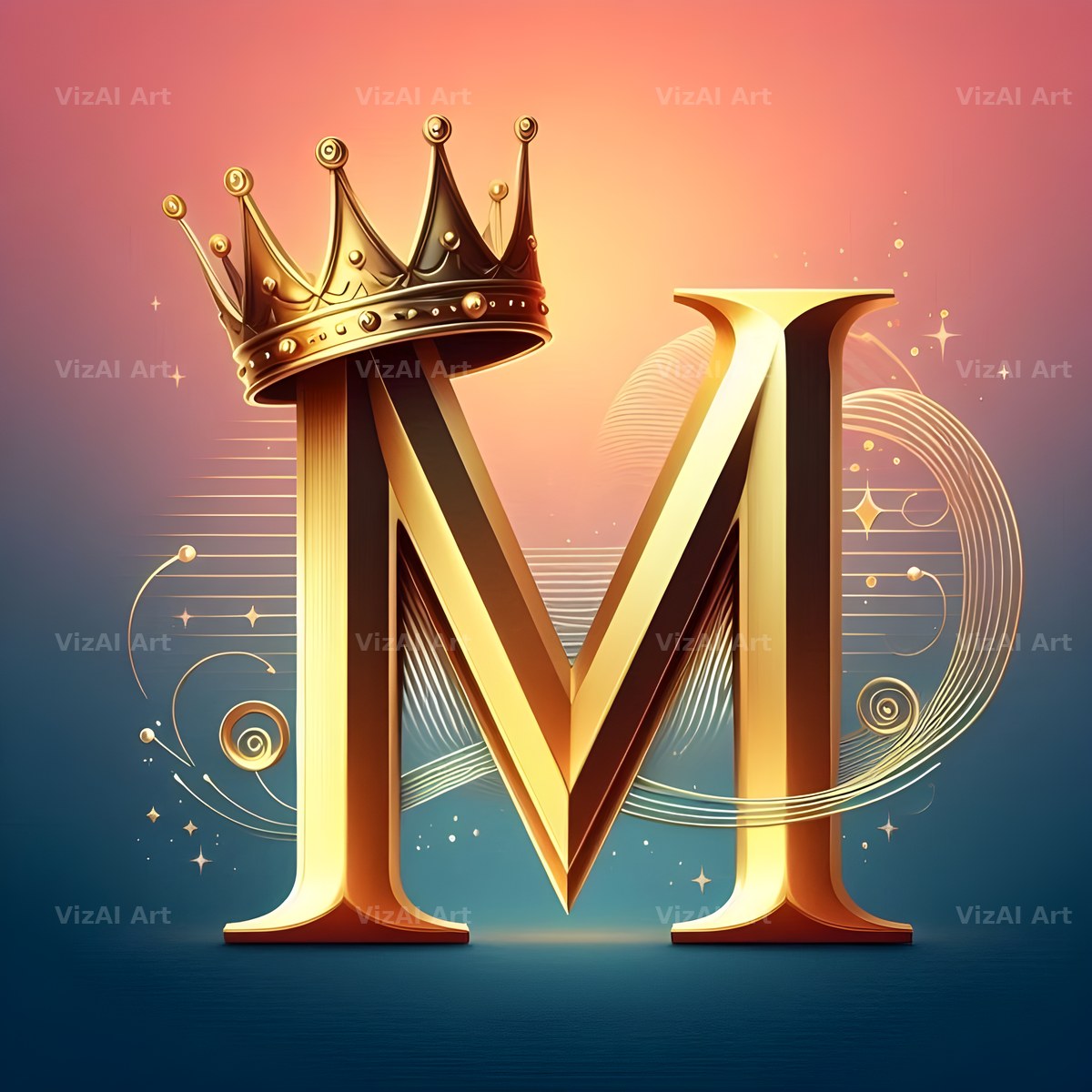 Royal Crown Gold alphabet letter M
