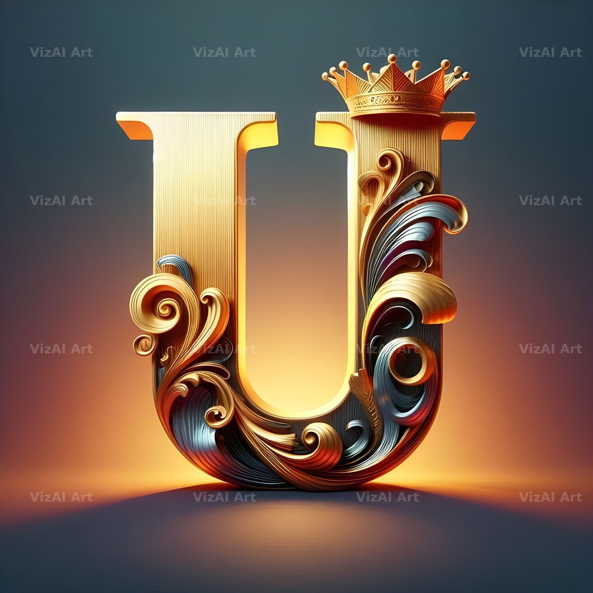 Royal Crown Gold alphabet letter U